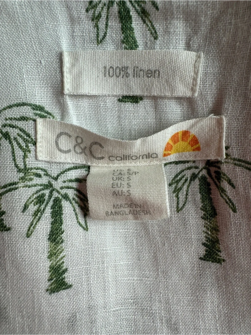 C&C California boxy short sleeve button down White Shirt with Green Palm Print